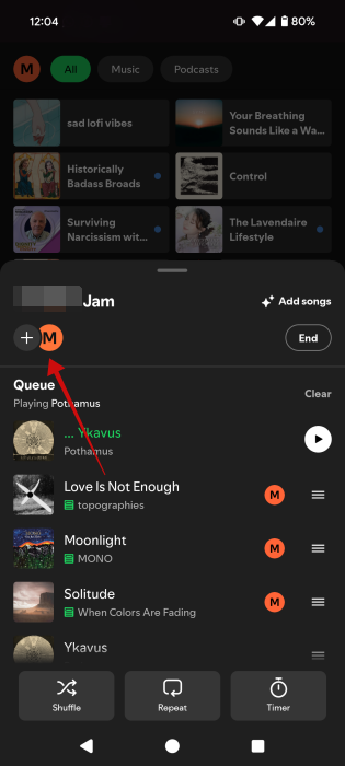 Pressing host profile image during Jam in Spotify app. 