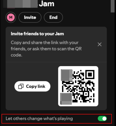 Enabling "Let others change what's playing" option in Spotify on desktop. 