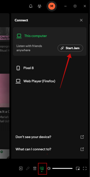 Clicking "Start Jam" option in Spotify app on desktop. 