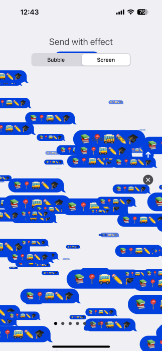 Screen effect with emoji view in Messages app on iPhone. 