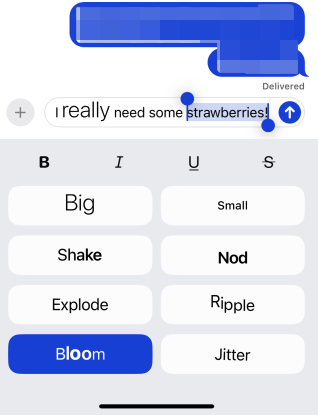 Text with multiple animations in Messages app on iPhone. 