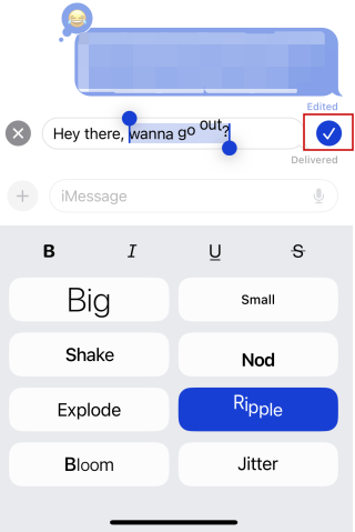 Saving edited message in Messages app on iPhone. 
