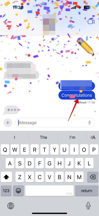 Message that triggers reaction in iPhone Messages app. 