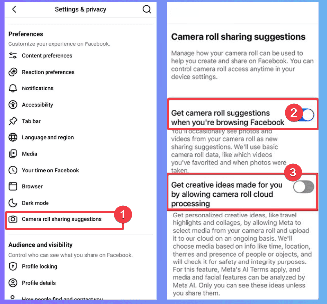 Turn Off Cameral Roll Scanning Suggestions Facebook
