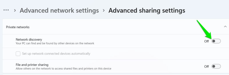 Turning Off Network Discovery in Windows 11