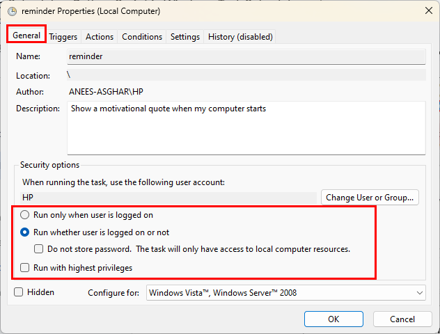 Update Task Properties