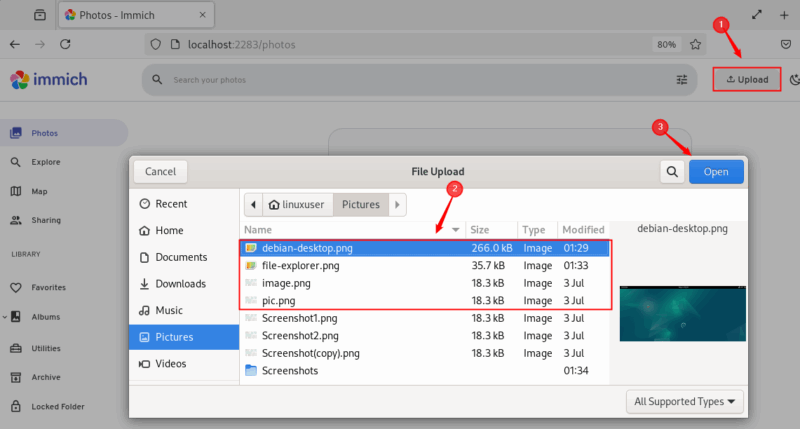 Upload Images Immich