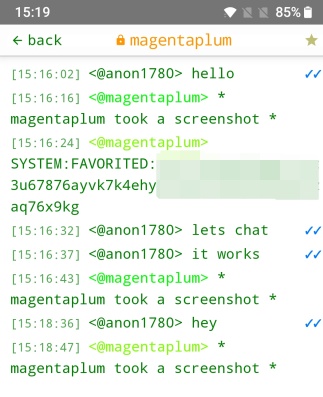 Check mark view for messages in BitChat on Android. 