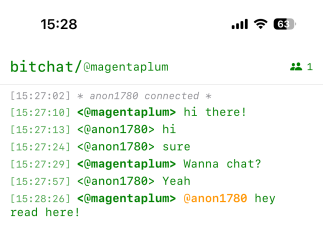 Mentioning in BitChat in the iOS app. 