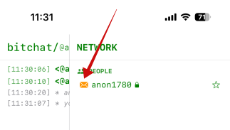 Icon showing a new private message is available in BitChat on iOS. 