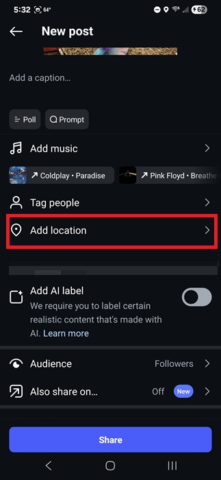 Changing the location for your post.