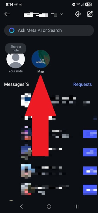 Clicking the Map icon on Instagram.
