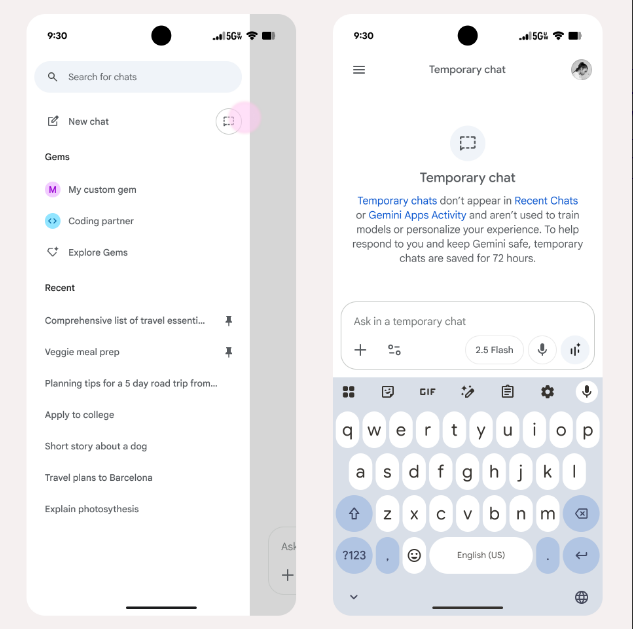 Use Temporary Chats In Gemini