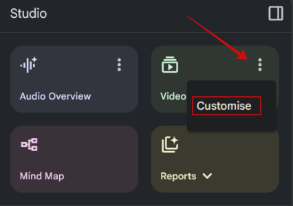 Opting to "Customise" Video Overview in NotebookLM.