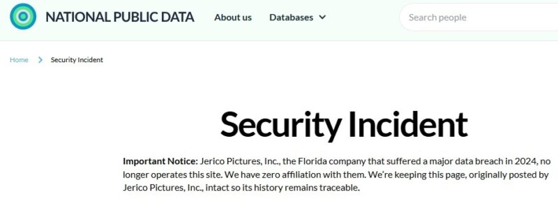 Security incident notice on NPD.