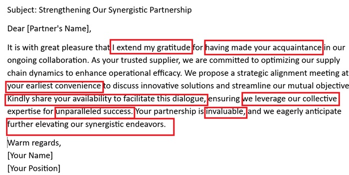 A verbose ChatGPT-inspired business email.