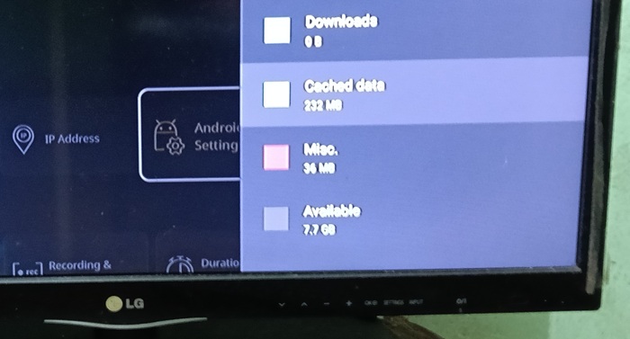 "Cached data" menu option for Android TV Device Preferences.