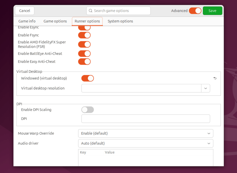 Enabling Windowed Virtual Desktop Options On Lutris