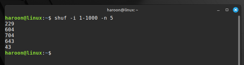 Generating Five Random Numbers Between Specfic Ranges Using Shuf Command