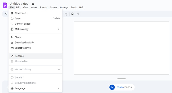 Renaming an untitled video in Google Vids.