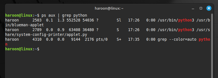 Retrieving Python Processes Using Chain Command