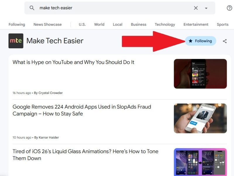 Adding MTE as a news source on Google News.