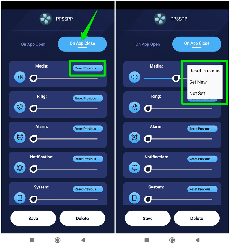 Adjusting on app close volume