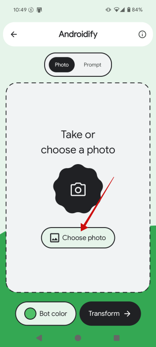 Tapping "Choose photo" button in Androidify app. 