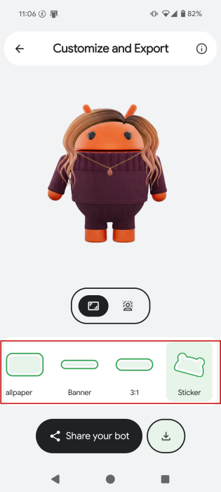 Available formats for Android bot created with Androidify.