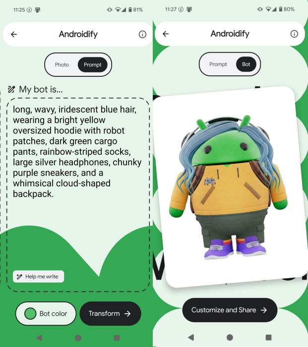 Android bot created with Google-generated prompt in Androidify app. 