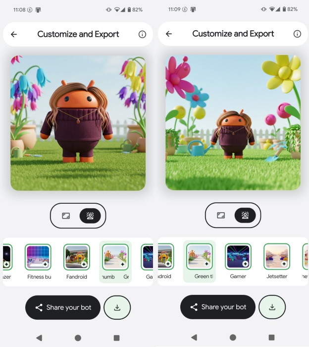 Various versions of Android bot with background in Androidify. 