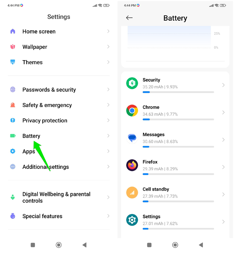 Battery usage stats of apps
