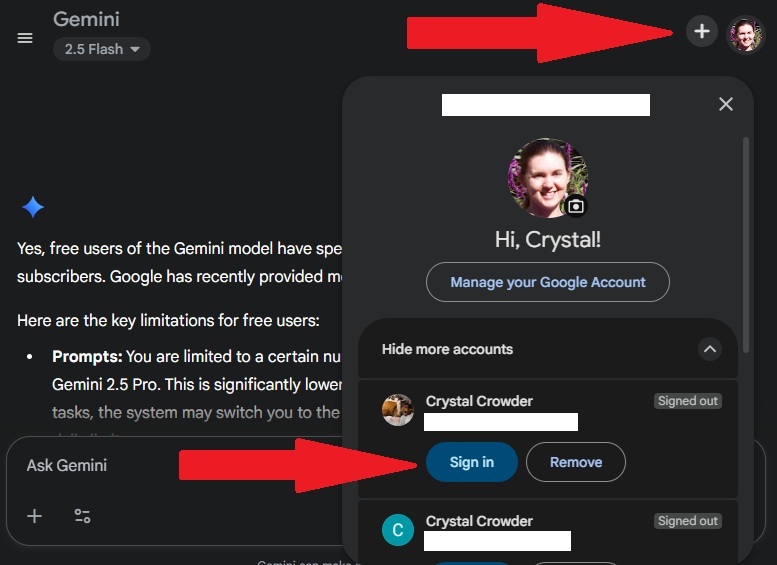 Switching Google accounts.