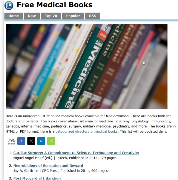 Browsing "Free Medical Books" on E-Books Directory.
