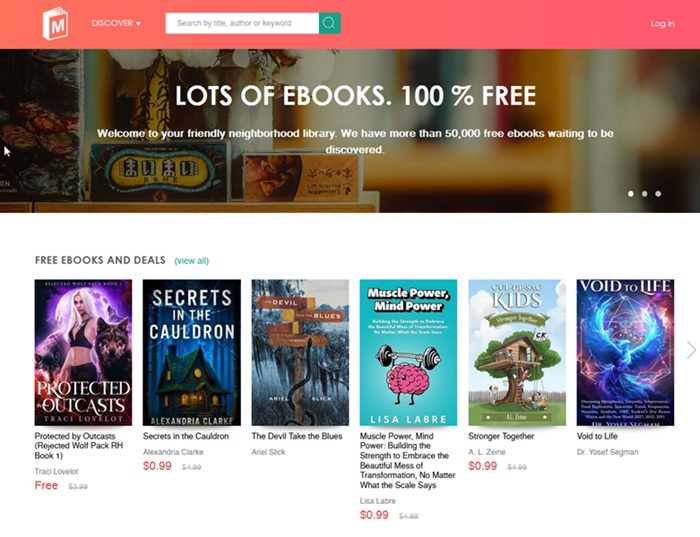 Viewing "Free ebooks and deals" section on Manybooks website.