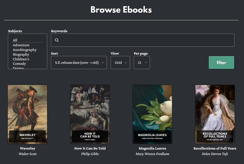 Viewing free ebooks on the Standard eBooks website.
