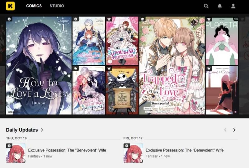 INKR's home page with the latest selections.