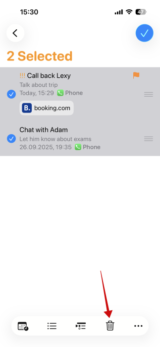 Deleting multiple reminders in Reminders app on iPhone.
