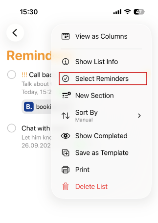 Callback Reminders Ios Select Reminders