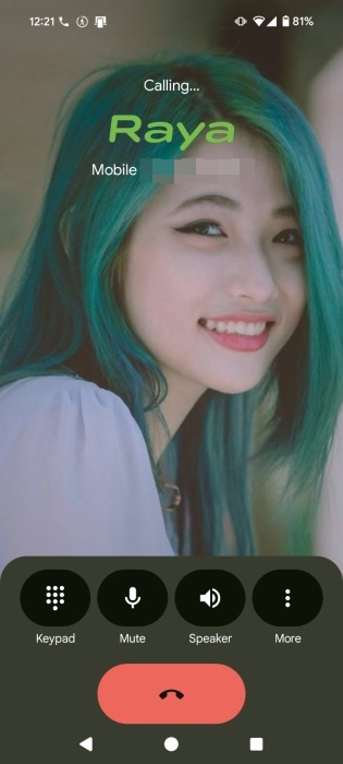 Calling a contact for which you set up a Calling Card using the Phone app by Google. 