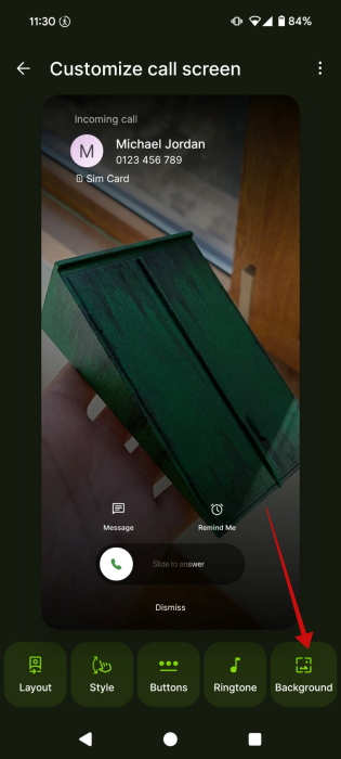 Pressing on Background option for contact in Jolt app. 