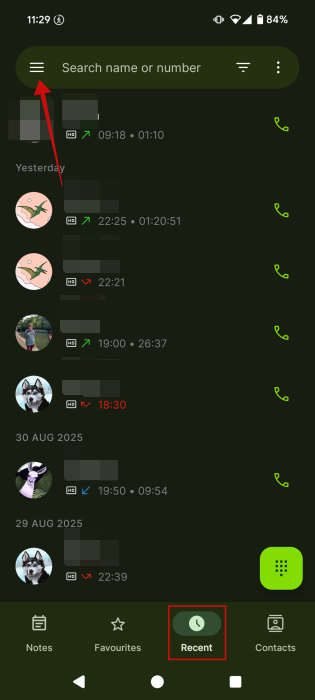 Tapping hamburger menu in Jolt app on Android. 