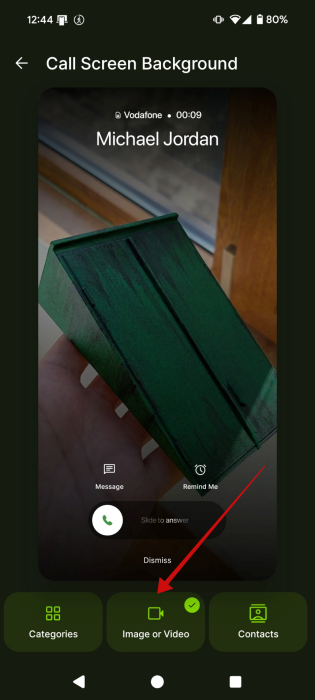 Opting if you want an image or video background for contact calling card in Jolt app. 