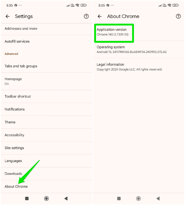 Checking Chrome Version on Android