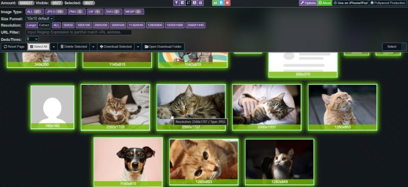 Downloading images off web page using ImageAssistant Batch Image Downloader extension for Chrome.