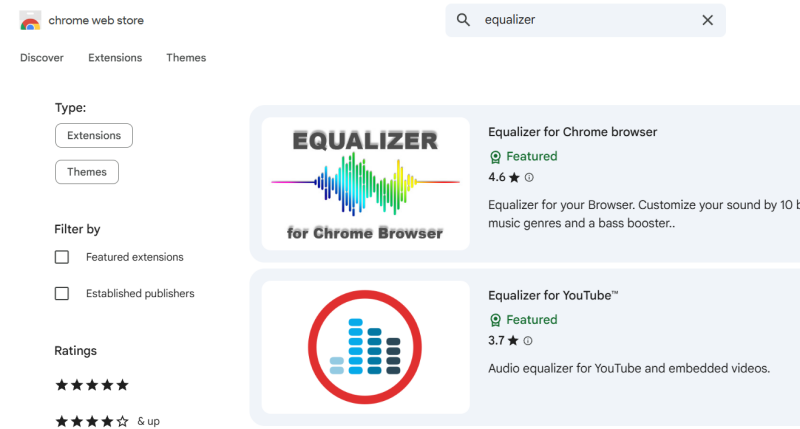 Searching for extensions in Chrome Web Store. 