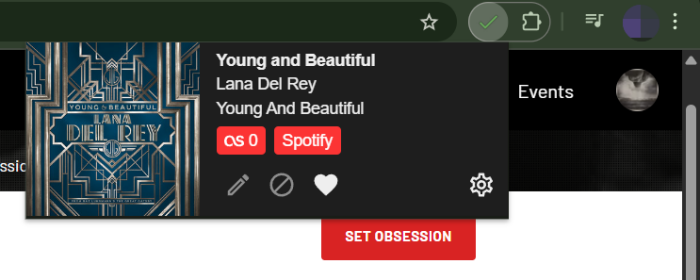 Web Scrobbler Chrome extension view in action. 