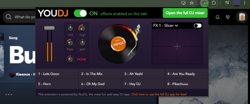 Mixing music in real-time with You.DJ music extension in Chrome. 