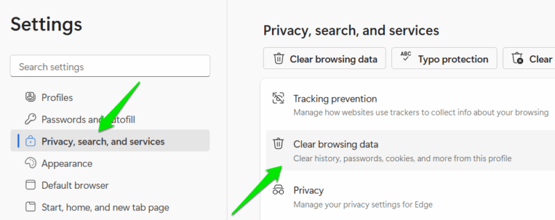 Clear browsing data option in Microsoft Edge