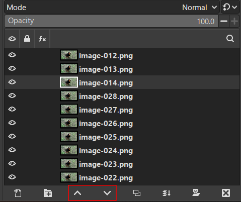 Using arrows to arrange layers in GIMP. 